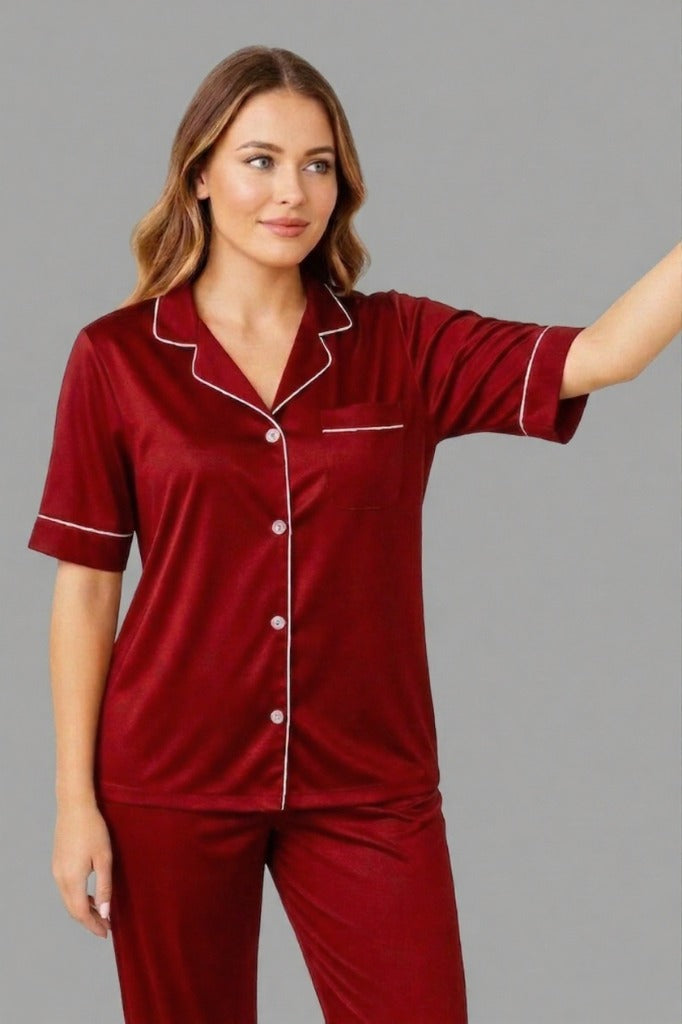 Silk Shirt Pajama Nighty Set