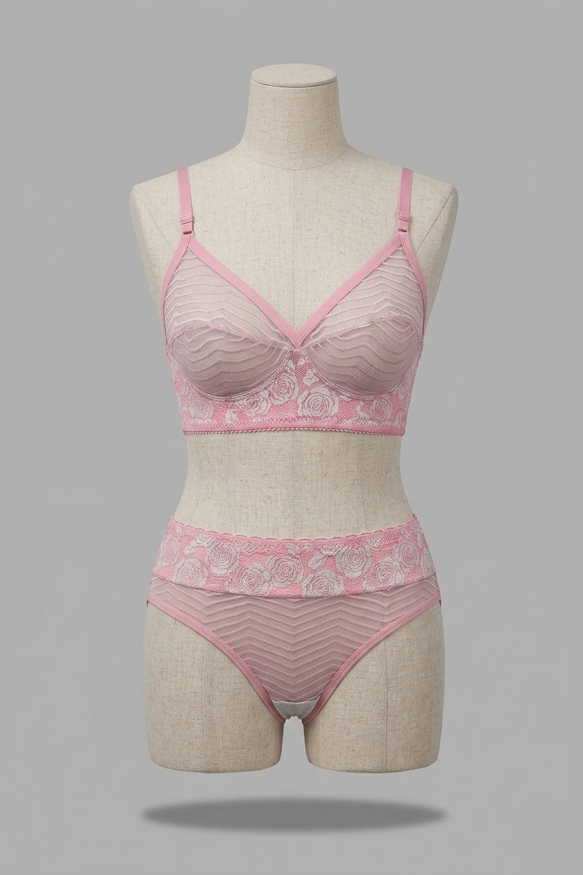 Pink Lace See Through Set